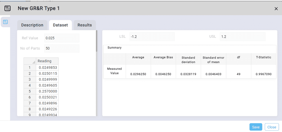 Gage-RR-Type-1 Data entry screen type 1 GRR study in MSA