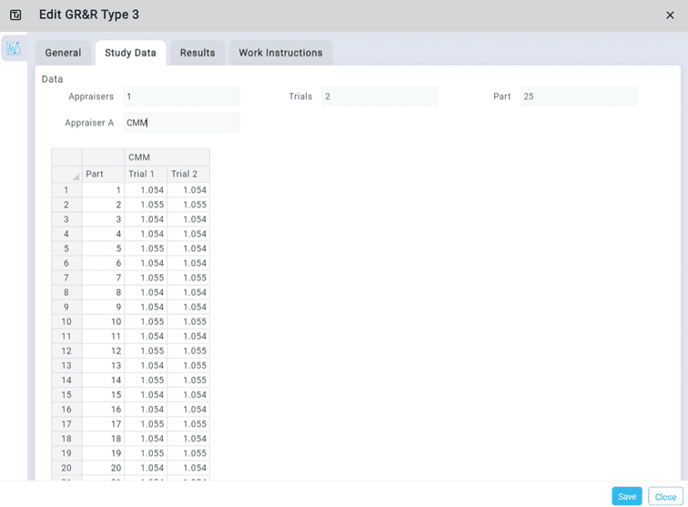 Figure 3: Type 3 CMM Study Data Set